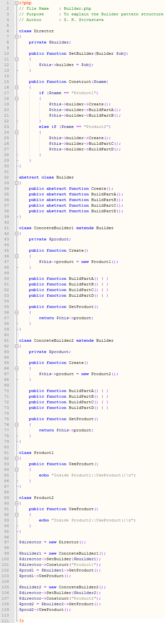 Builder design pattern In PHP