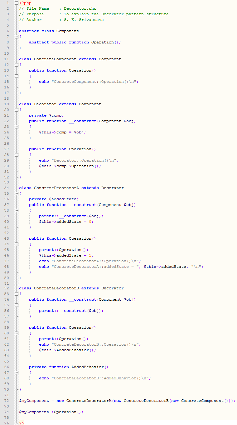 Decorator design pattern In PHP