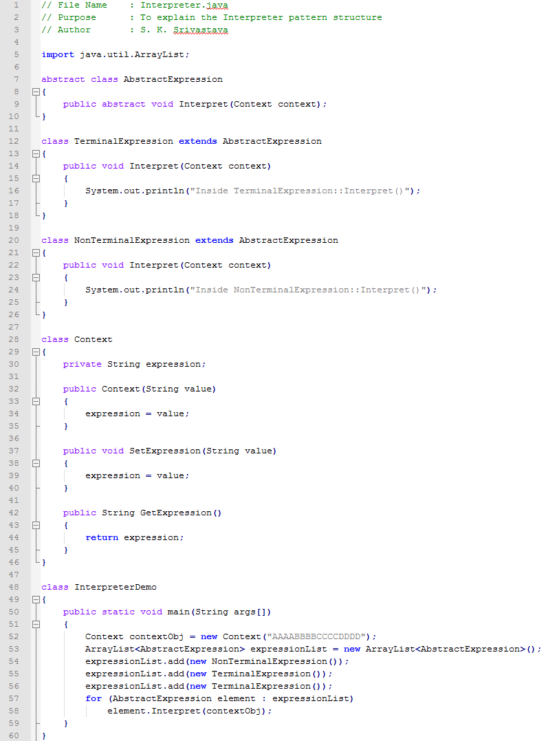 Interpreter design pattern In Java