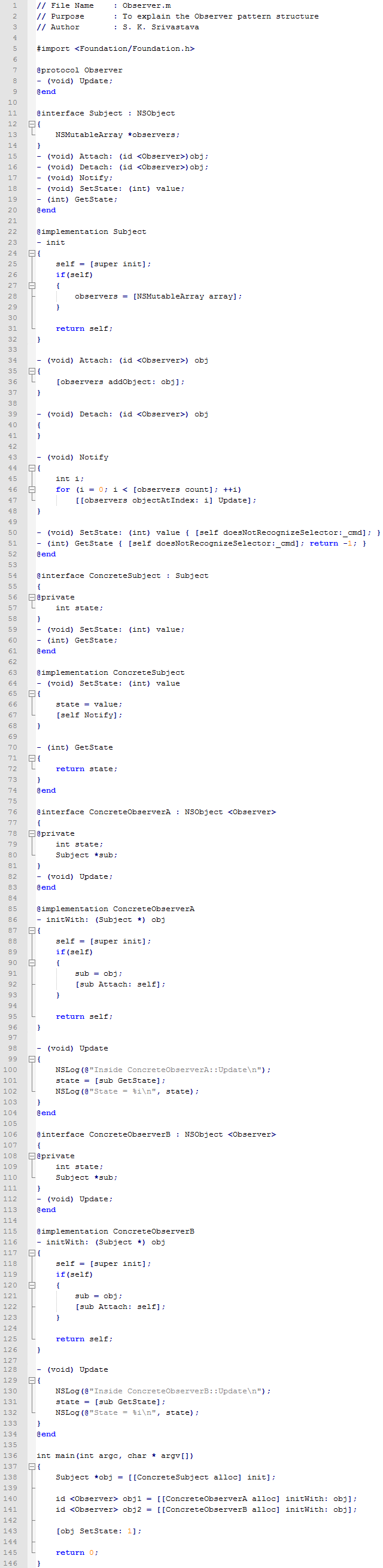 Observer design pattern In Objective C