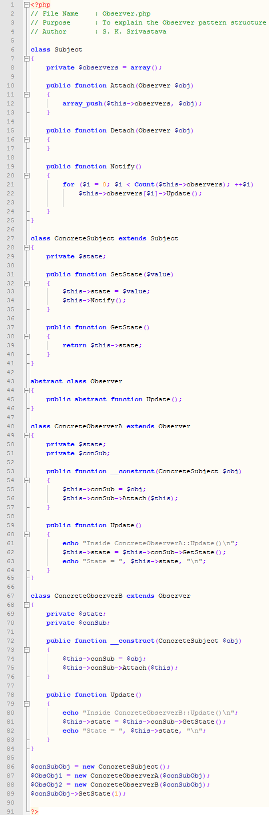 Observer design pattern In PHP