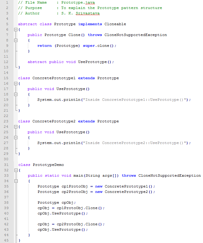Prototype design pattern In Java