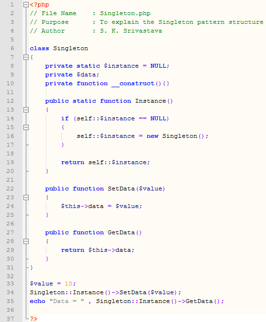 Singleton design pattern In PHP